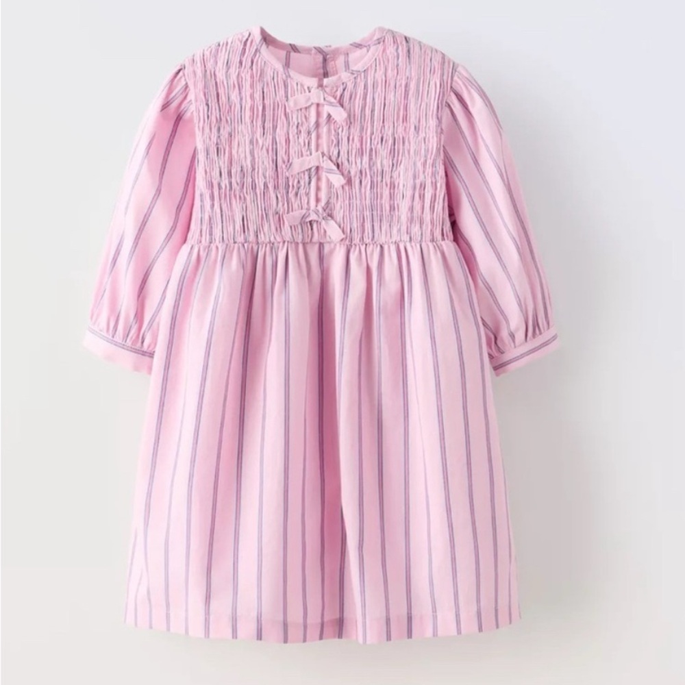 ZARA STRIPED POPLIN DRESS PINK 18-24 MONTHS NWOT